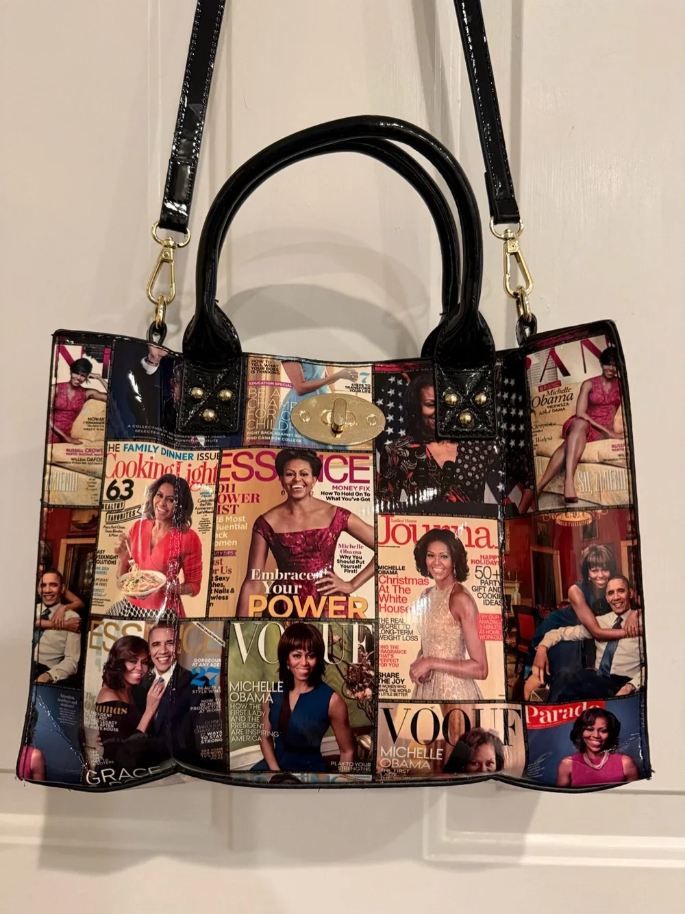 Michelle Obama Magazine Cover Collage Vegan PU Leather Crossbody & Satchel Bag
